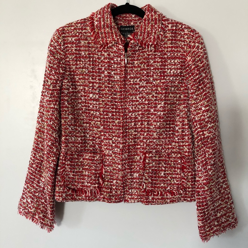 Red&white fringed jacket size 6